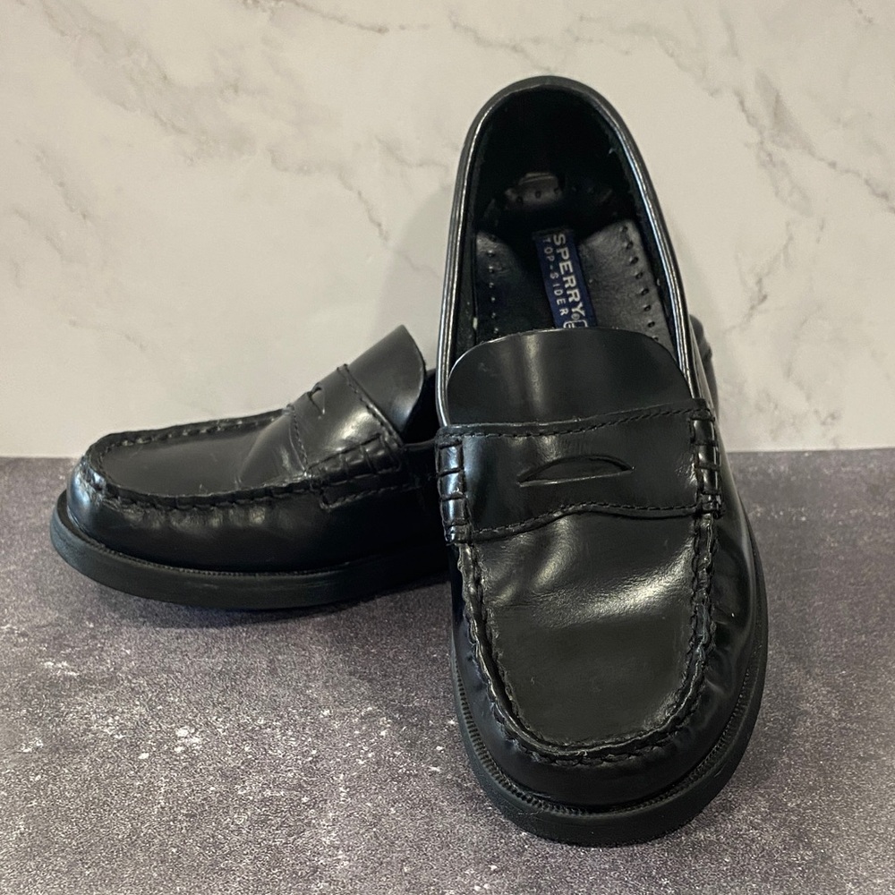 Sperry Top-Sider ‘Colton’ Boys Black Leather Loafers Size 1.5M - Picture 2 of 13